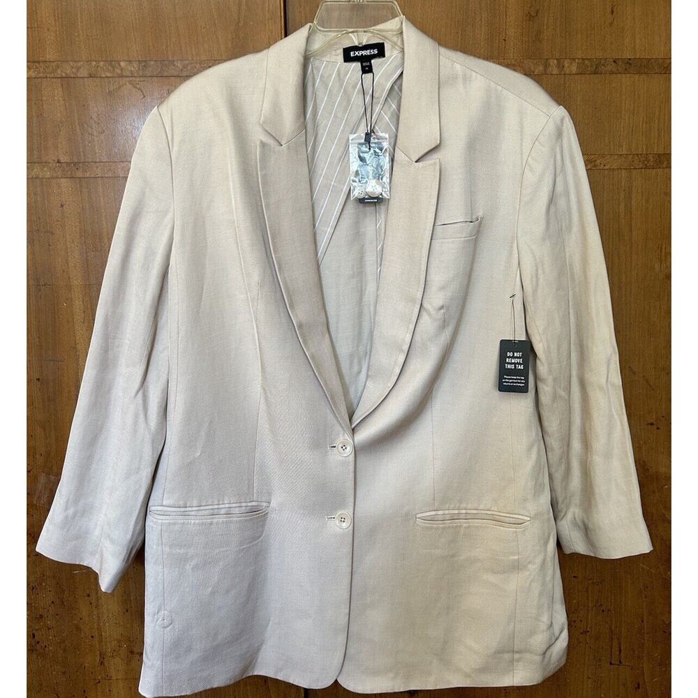 Express Oversized Linen Blend Light Taupe Blazer Size XL 2 Button Boyfriend READ